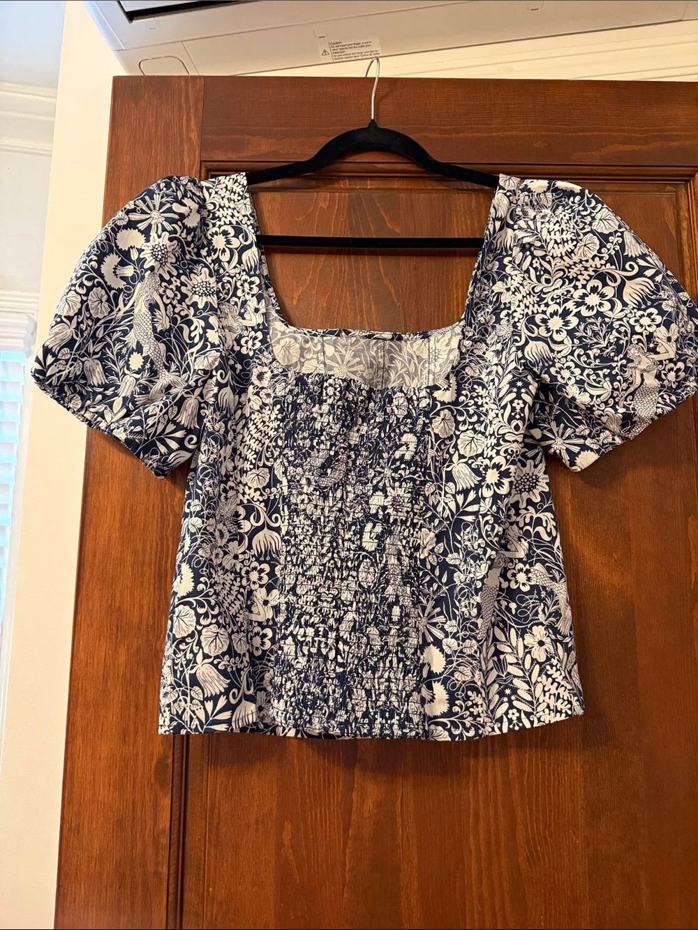 J. Crew Navy and White Floral Square-Neck Blouse - Picture 2 of 6
